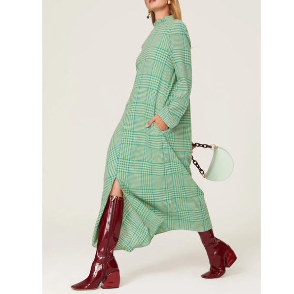 Tibi | Dresses | Tibi Green Sterling Plaid Gauze Midi Mock Neck Dress ...
